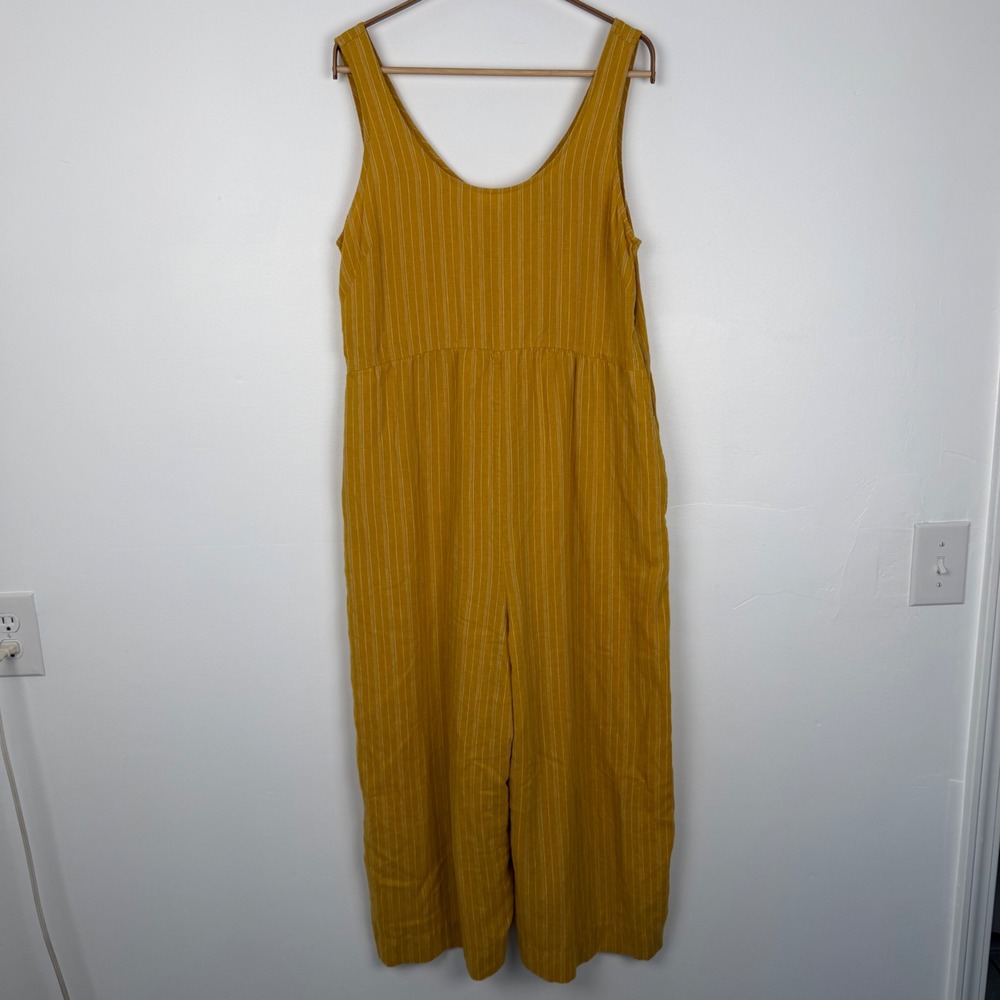 Patagonia Garden Island Jumpsuit Mustard Yellow Pinstripe Hemp Tencel Size M